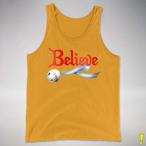Believe Transgender Pride Jingle Bell Premium Tank Top - Gold